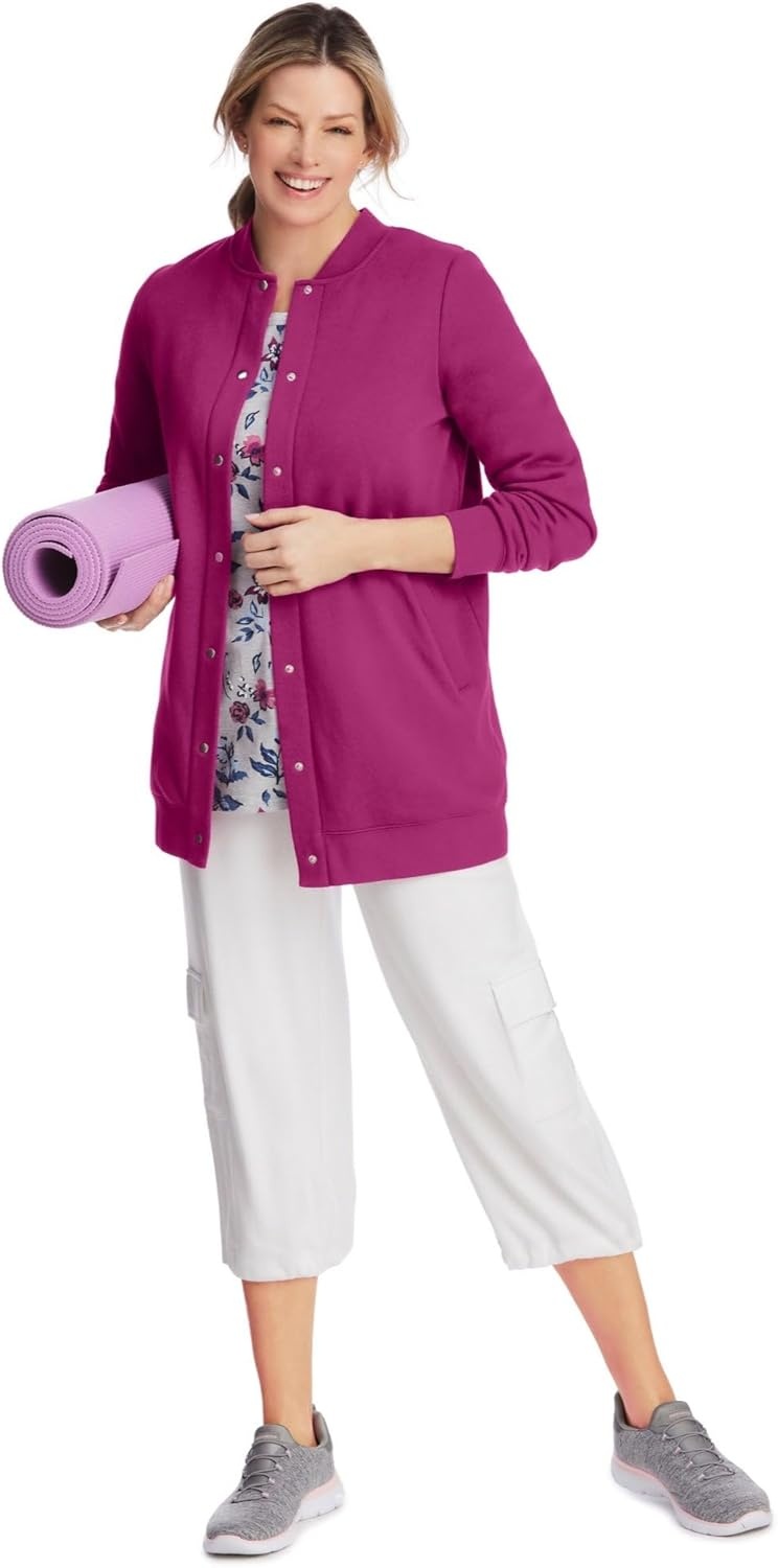image:imageWoman Within Plus Size Fleece Baseball Jacket Long Oversized Fleece CoatOatmeal