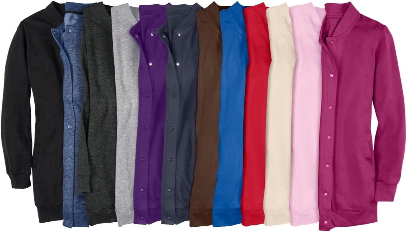 image:imageWoman Within Plus Size Fleece Baseball Jacket Long Oversized Fleece CoatOatmeal
