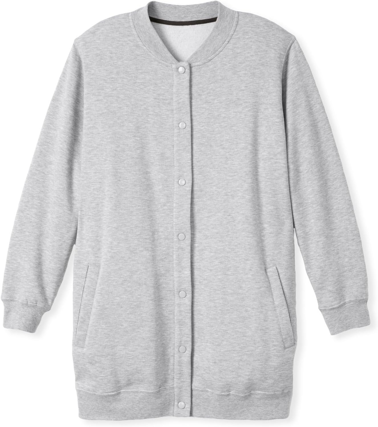 image:imageWoman Within Plus Size Fleece Baseball Jacket Long Oversized Fleece CoatOatmeal