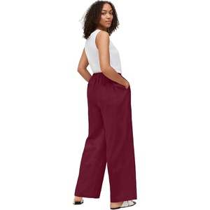 ellos Plus Size Linen-Blend Elastic Waist Drawstring Relaxed Pant(Merlot)