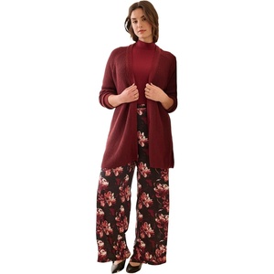 ellos Plus Size Wide-Leg Soft Pants with Back Elastic(Black Merlot Floral)