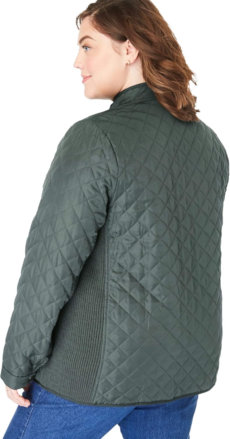 image:imageWoman Within Plus Size ZipFront Quilted Jacket Quilted Lightweight CoatPine