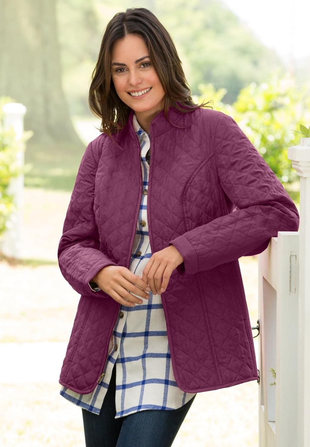 image:imageWoman Within Plus Size ZipFront Quilted Jacket Quilted Lightweight CoatPine