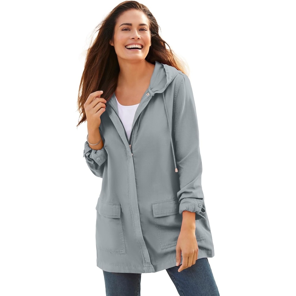 image:imageWoman Within Plus Size Lightweight Hooded Jacket Long Oversized CoatGunmetal