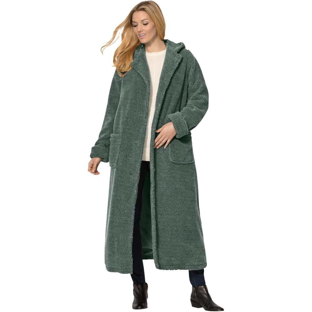 image:imageWoman Within Plus Size Long Hooded Berber Fleece CoatPine