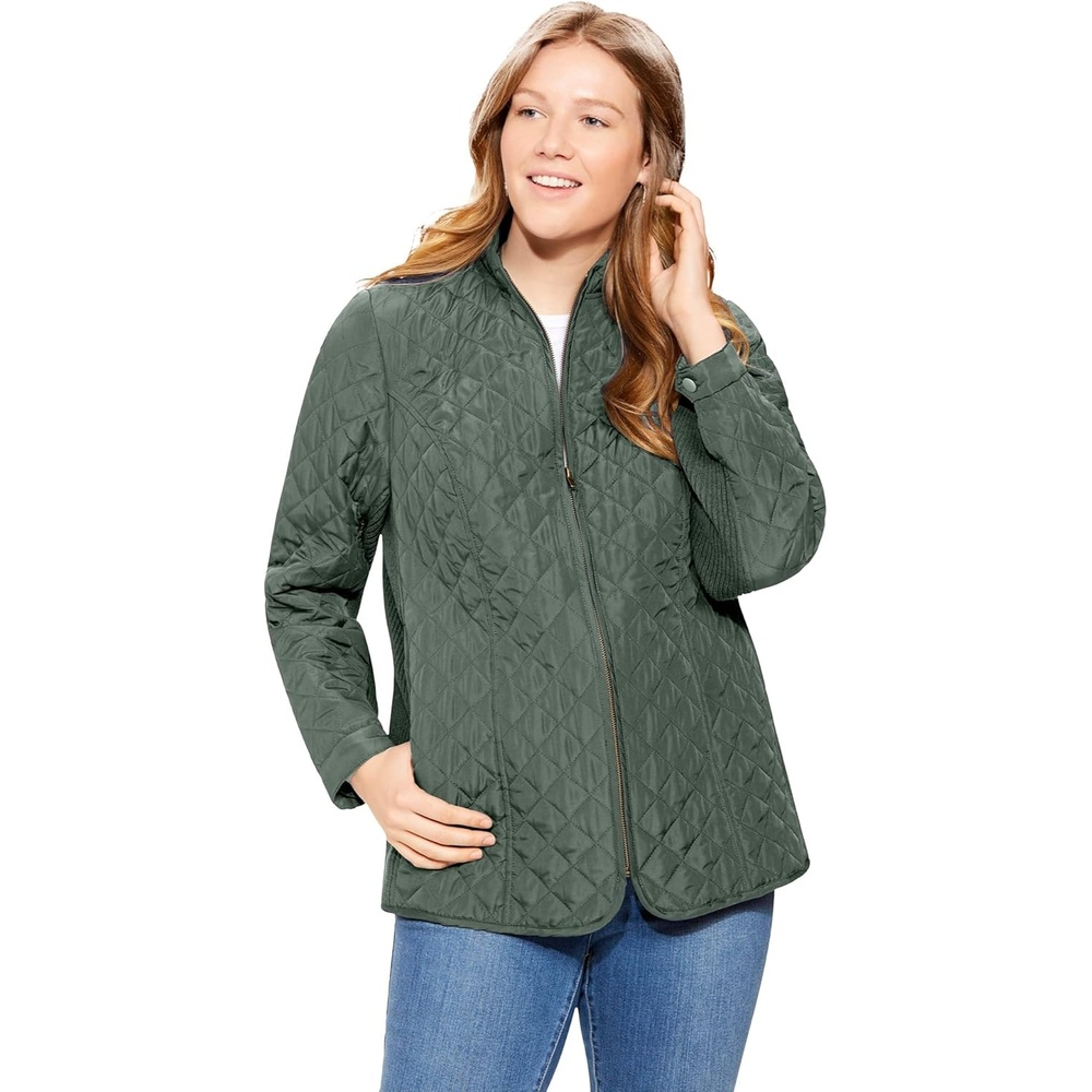 image:imageWoman Within Plus Size ZipFront Quilted Jacket Quilted Lightweight CoatPine