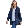Woman Within Plus Size Flannel-Lined Denim Jacket Removable Hood Long Oversized Jean Coat(Indigo Blue Plaid)
