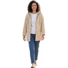Woman Within Plus Size Flannel-Lined Denim Jacket Removable Hood Long Oversized Jean Coat(Natural Khaki Ivory Plaid)