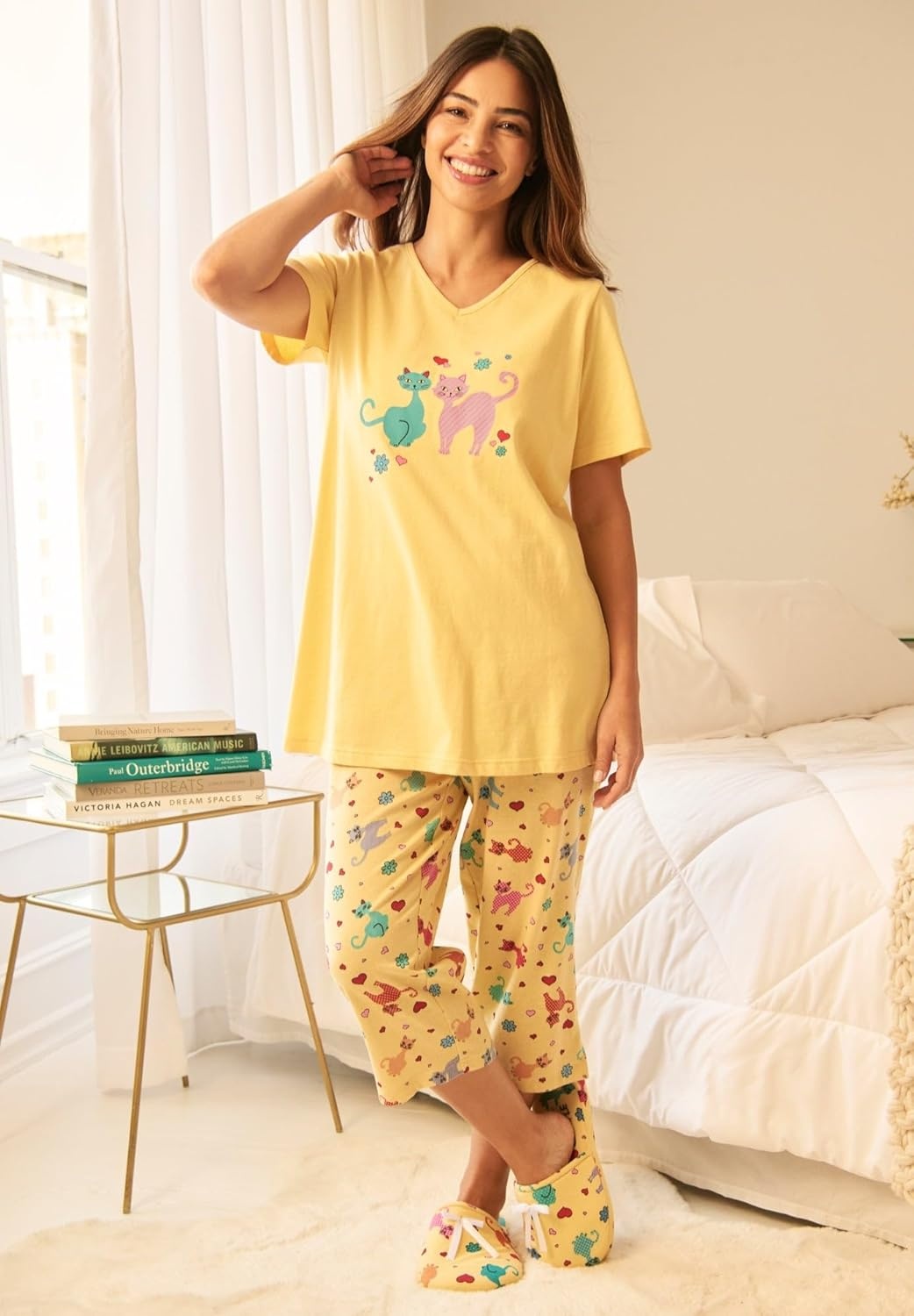 image:imageDreams amp Co Plus Size 2Piece Capri Cotton PJ SetSoft Iris Starfish