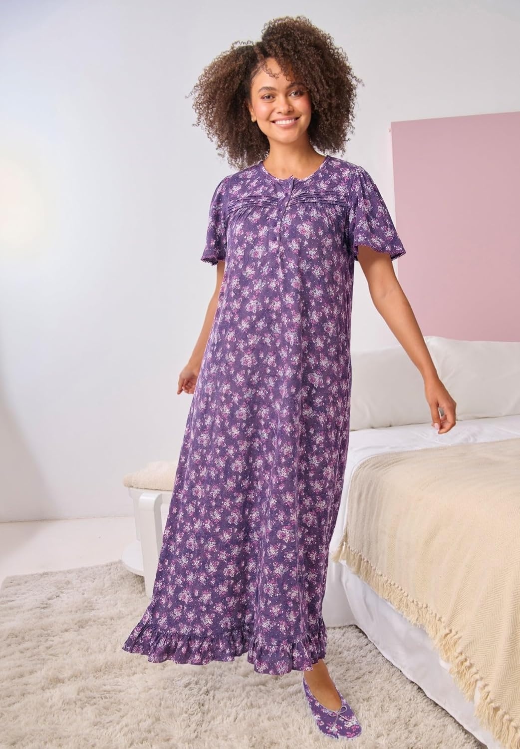 image:imageDreams amp Co Plus Size Long Floral Print Cotton GownMulti Birds
