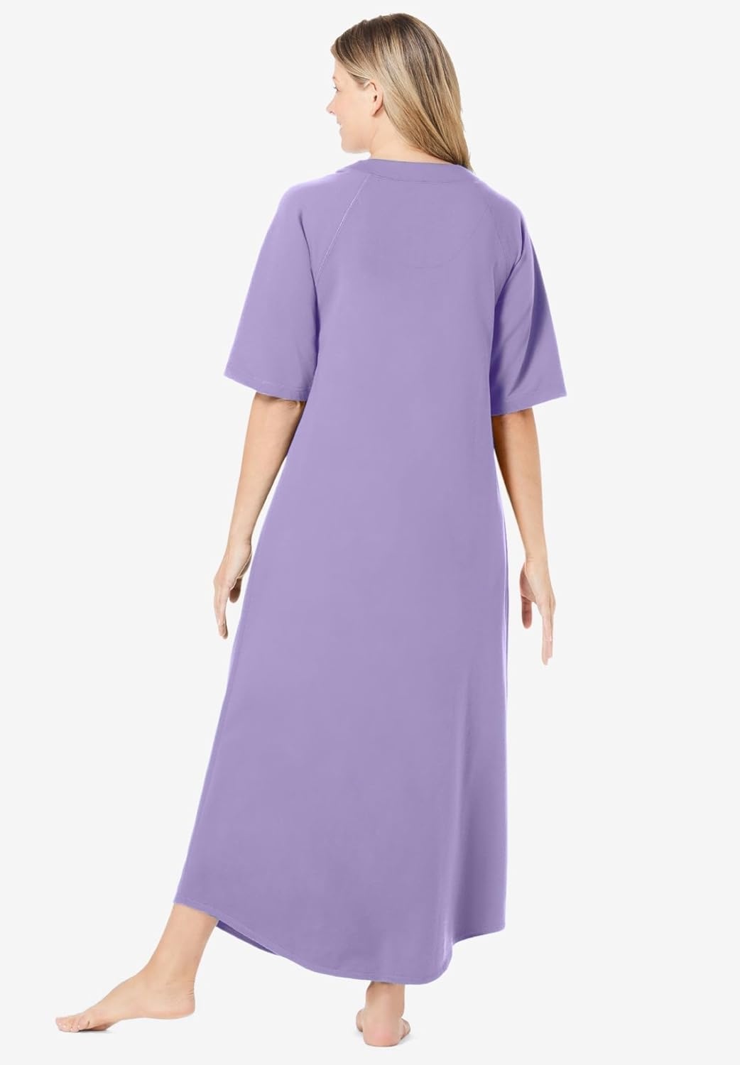 image:imageDreams amp Co Womens Plus Size Long French Terry ZipFront Robe Petite AvailableRich Violet Roses