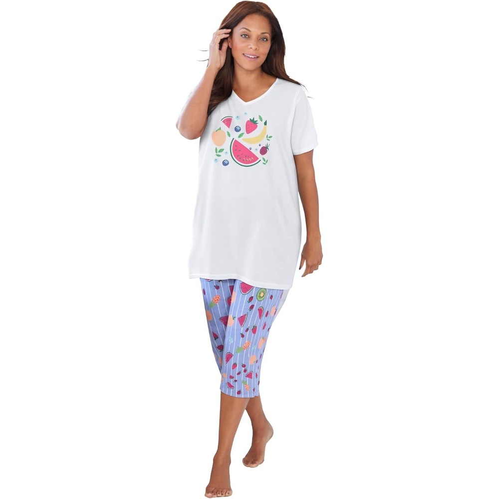 image:imageDreams amp Co Plus Size 2Piece Capri Cotton PJ SetMulti Fruit