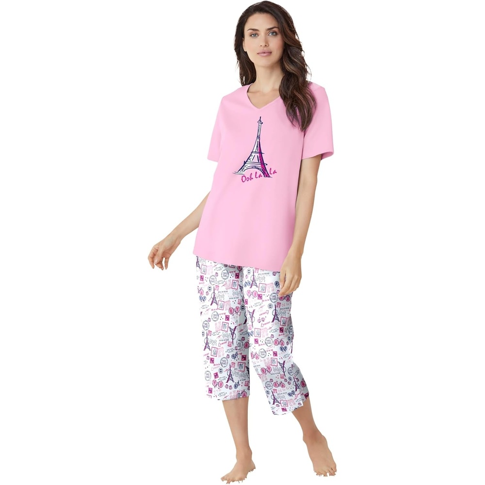image:imageDreams amp Co Plus Size 2Piece Capri Cotton PJ SetRaspberry Sorbet Paris