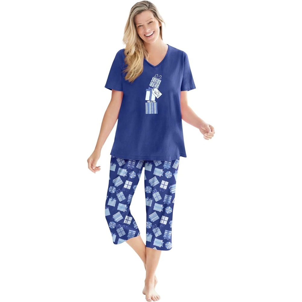image:imageDreams amp Co Plus Size 2Piece Capri Cotton PJ SetUltra Blue Presents