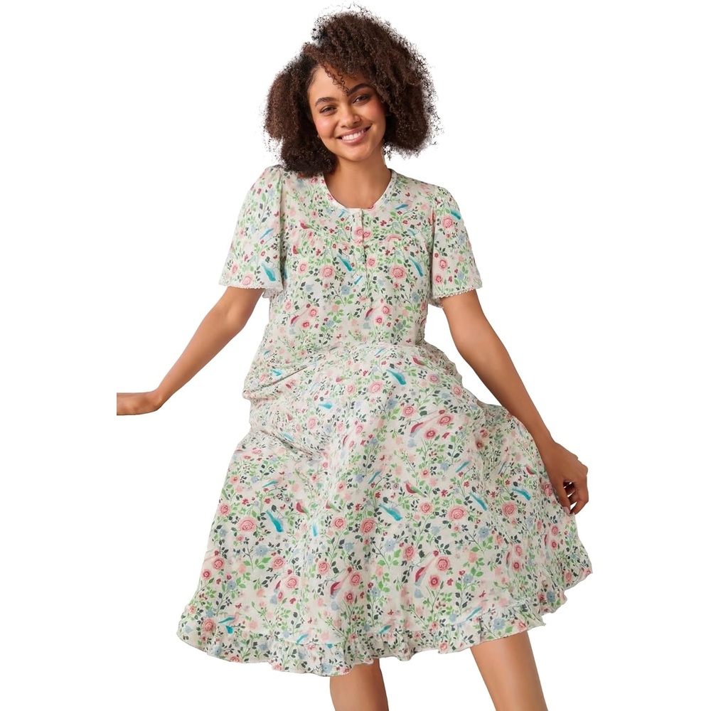 image:imageDreams amp Co Plus Size Long Floral Print Cotton GownMulti Birds