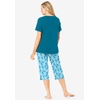 Dreams & Co. Plus Size 2-Piece Capri Cotton PJ Set(Deep Teal Cat)