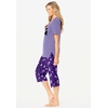 Dreams & Co. Plus Size 2-Piece Capri Cotton PJ Set(Plum Burst Cat)