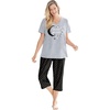 Dreams & Co. Plus Size 2-Piece Capri Cotton PJ Set(Black Dot)