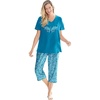 Dreams & Co. Plus Size 2-Piece Capri Cotton PJ Set(Pale Ocean Paisley)