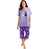 Dreams & Co. Plus Size 2-Piece Capri Cotton PJ Set(Plum Burst Cat)