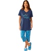 Dreams & Co. Plus Size 2-Piece Capri Cotton PJ Set(Pool Blue Cosmic Dreams)