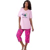 Dreams & Co. Plus Size 2-Piece Capri Cotton PJ Set(Raspberry Sorbet Animal Tree)