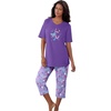 Dreams & Co. Plus Size 2-Piece Capri Cotton PJ Set(Soft Iris Butterflies)