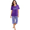 Dreams & Co. Plus Size 2-Piece Capri Cotton PJ Set(Soft Iris Starfish)