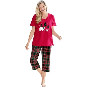 Dreams & Co. Plus Size 2-Piece Capri Cotton PJ Set(Classic Red Plaid)