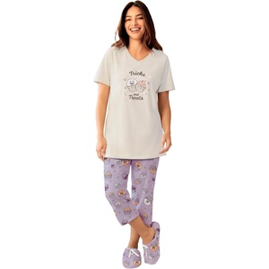 Dreams & Co. Plus Size 2-Piece Capri Cotton PJ Set(Soft Iris Treat)