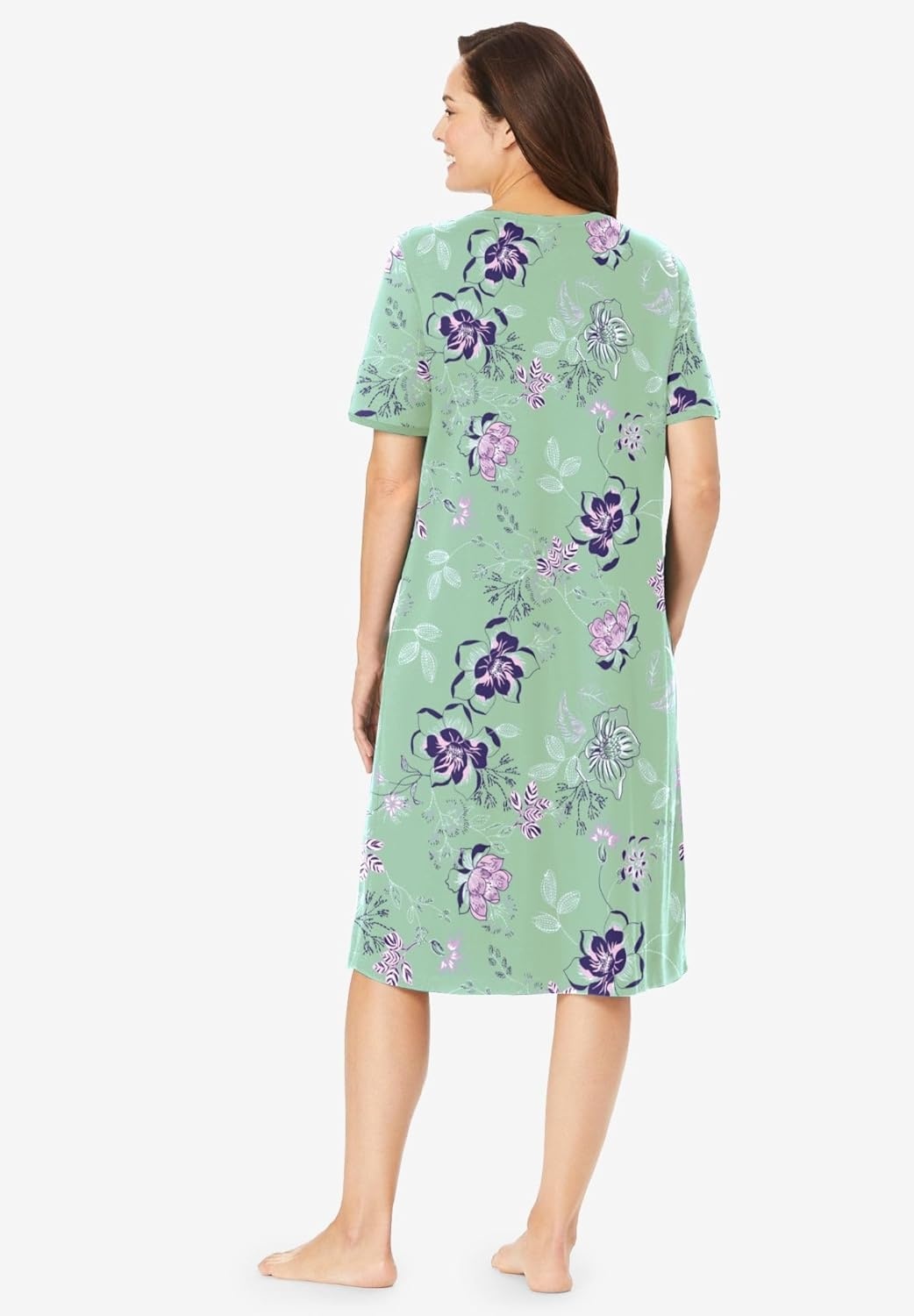 image:imageDreams amp Co Plus Size VNeck Short Sleeve Short TShirt LoungerAquatic Green Bouquet