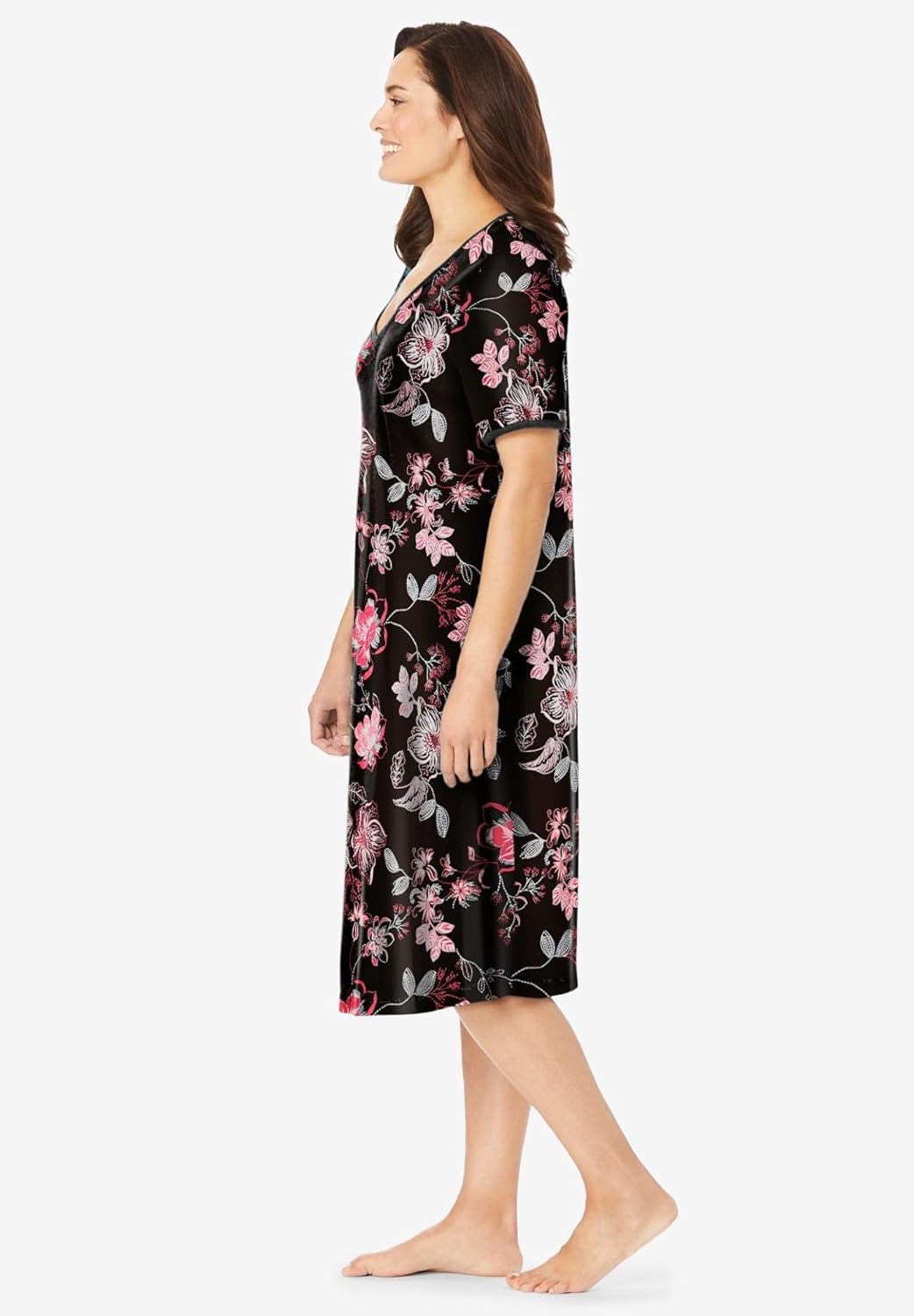 image:imageDreams amp Co Plus Size VNeck Short Sleeve Short TShirt LoungerBlack Bouquet