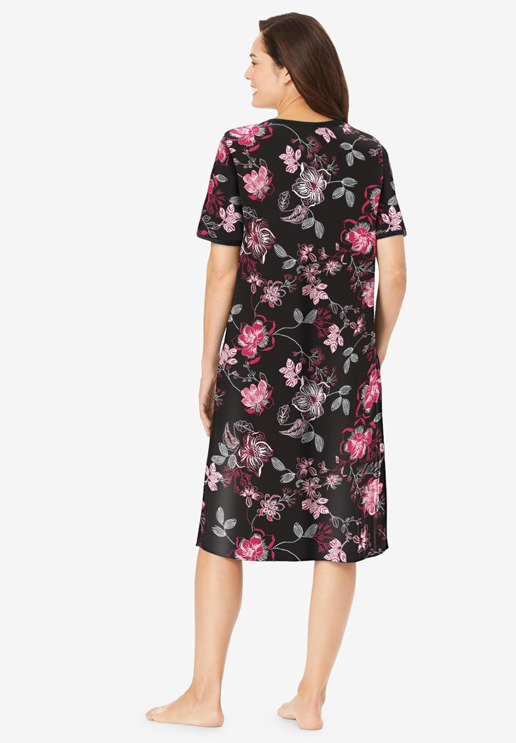 image:imageDreams amp Co Plus Size VNeck Short Sleeve Short TShirt LoungerBlack Bouquet