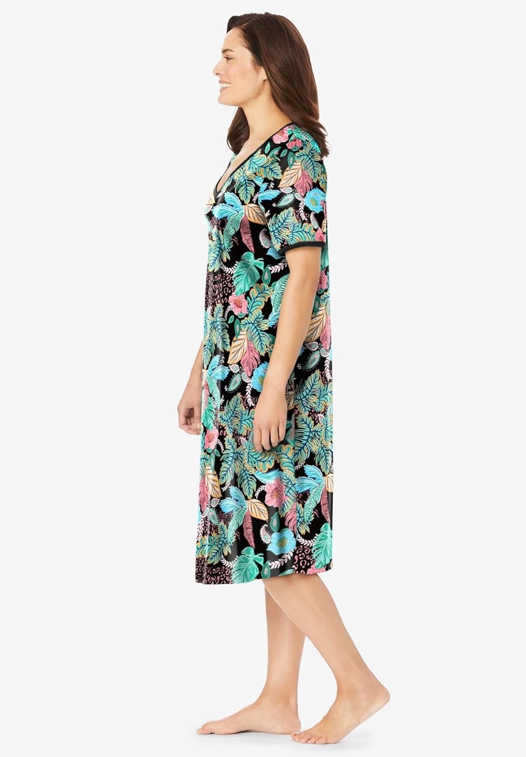 image:imageDreams amp Co Plus Size VNeck Short Sleeve Short TShirt LoungerBlack Multi Floral