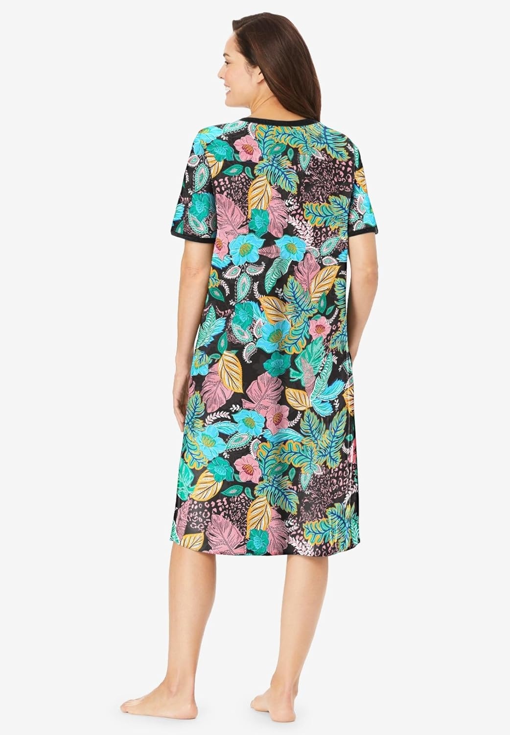 image:imageDreams amp Co Plus Size VNeck Short Sleeve Short TShirt LoungerBlack Multi Floral