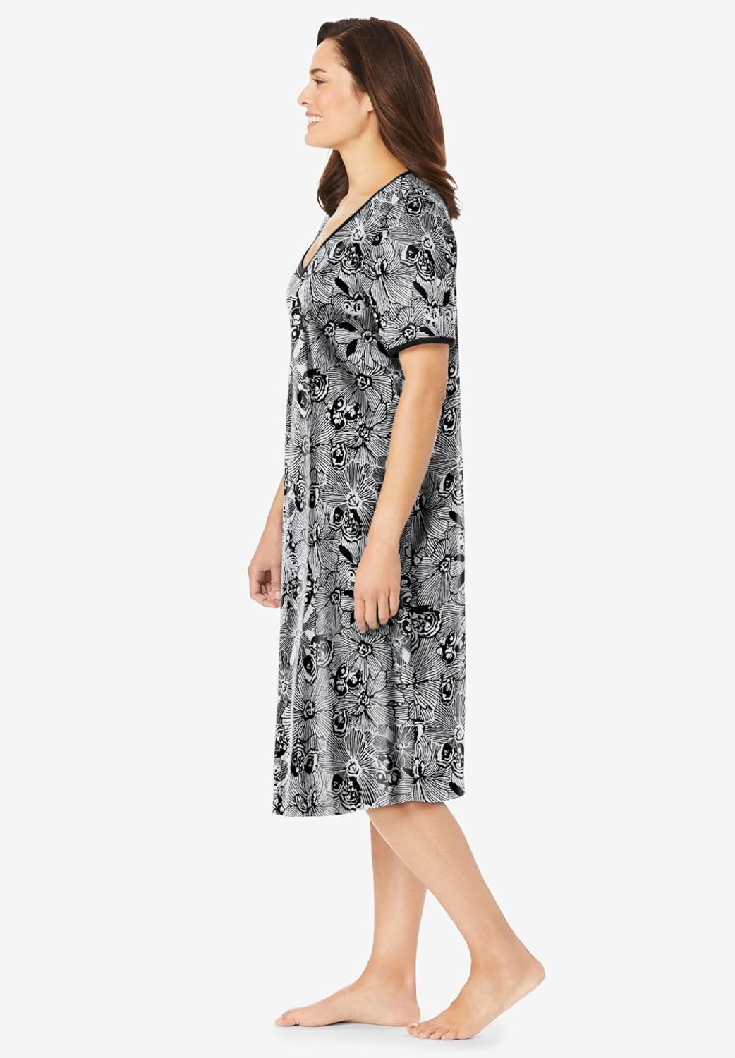 image:imageDreams amp Co Plus Size VNeck Short Sleeve Short TShirt LoungerBlack White Flower