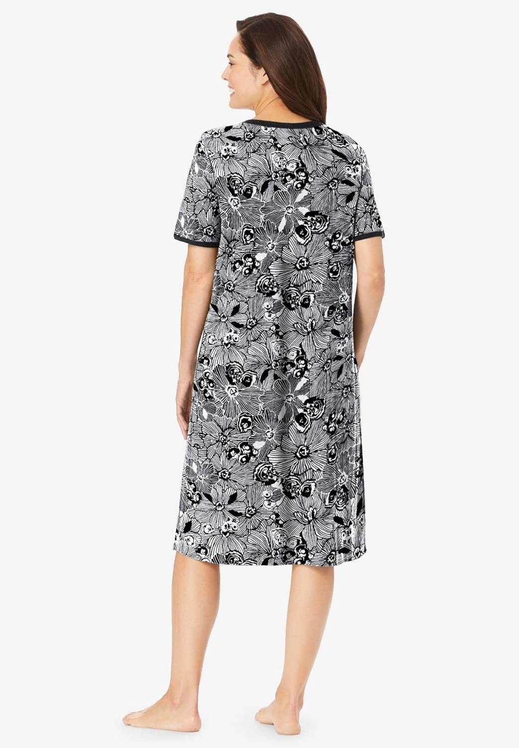 image:imageDreams amp Co Plus Size VNeck Short Sleeve Short TShirt LoungerBlack White Flower