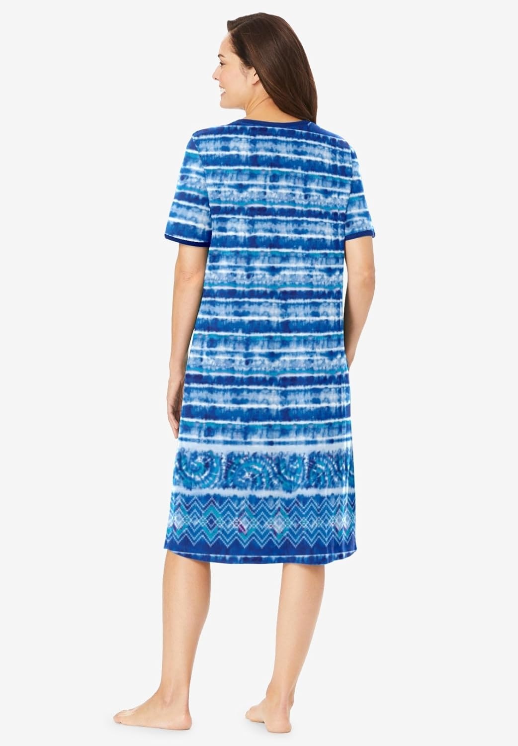 image:imageDreams amp Co Plus Size VNeck Short Sleeve Short TShirt LoungerBright Cobalt Tie Dye Stripe