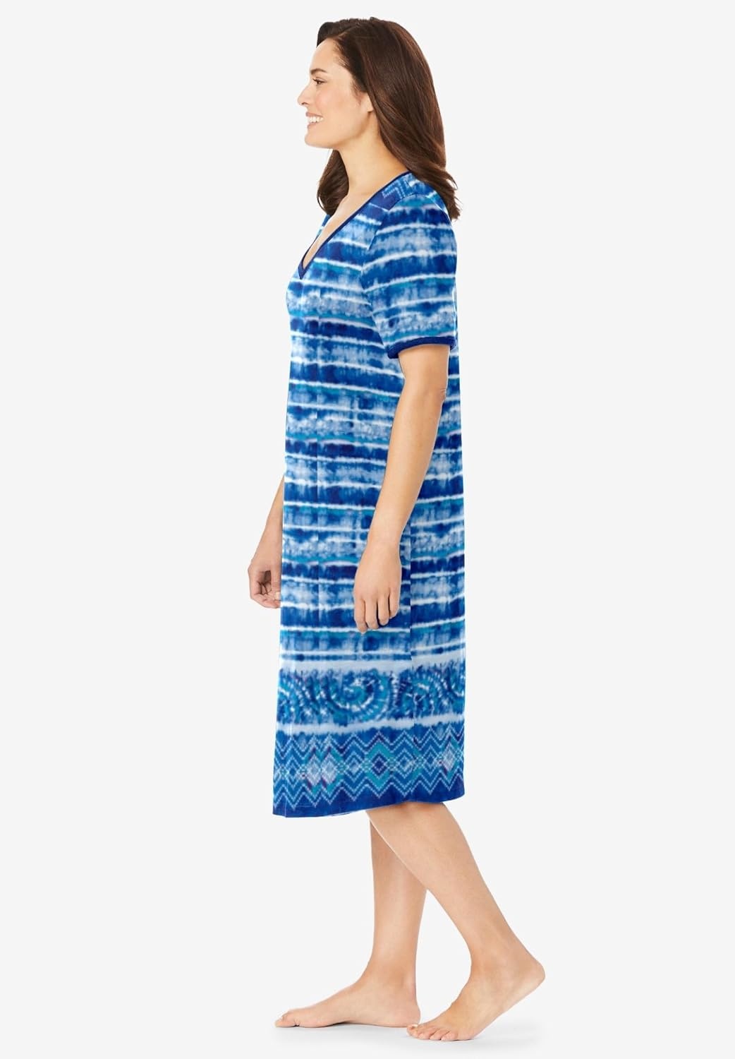 image:imageDreams amp Co Plus Size VNeck Short Sleeve Short TShirt LoungerBright Cobalt Tie Dye Stripe