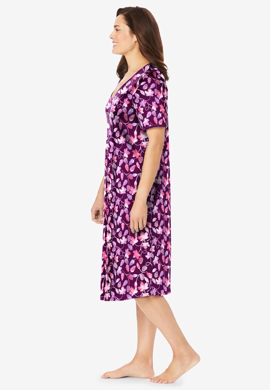 image:imageDreams amp Co Plus Size VNeck Short Sleeve Short TShirt LoungerDark Berry Foliage