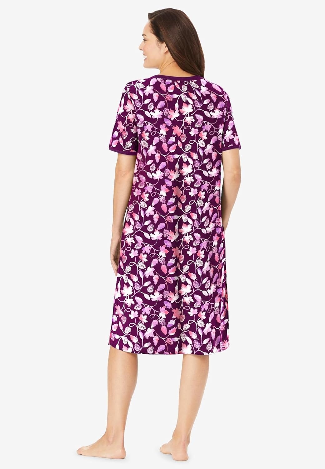 image:imageDreams amp Co Plus Size VNeck Short Sleeve Short TShirt LoungerDark Berry Foliage