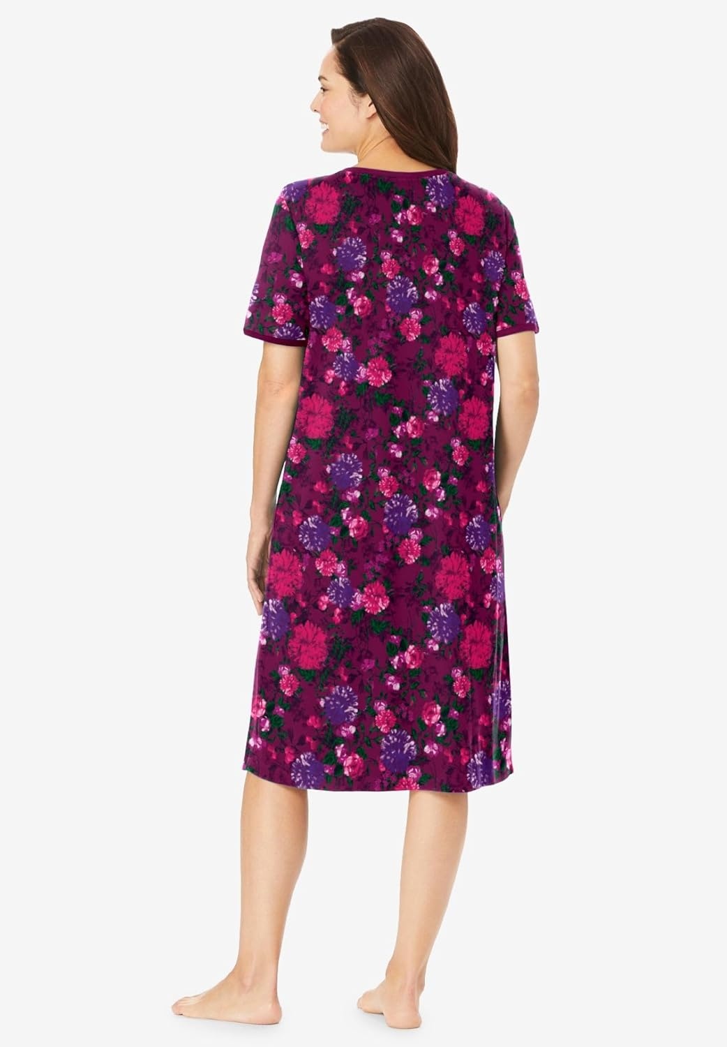 image:imageDreams amp Co Plus Size VNeck Short Sleeve Short TShirt LoungerDeep Claret Painted Floral