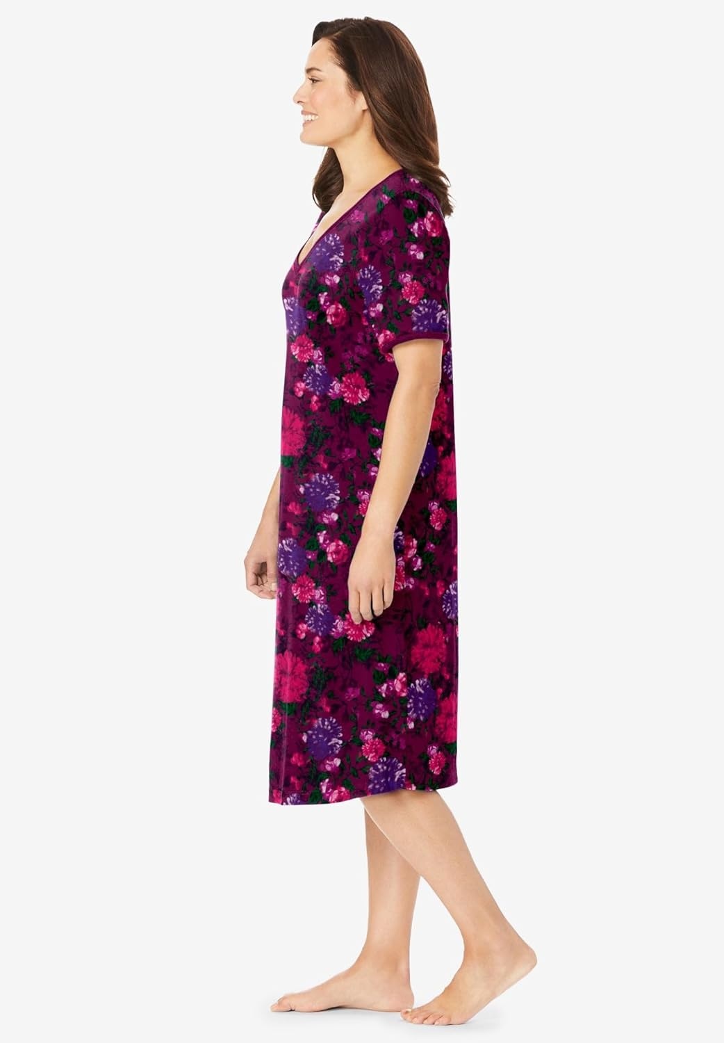 image:imageDreams amp Co Plus Size VNeck Short Sleeve Short TShirt LoungerDeep Claret Painted Floral