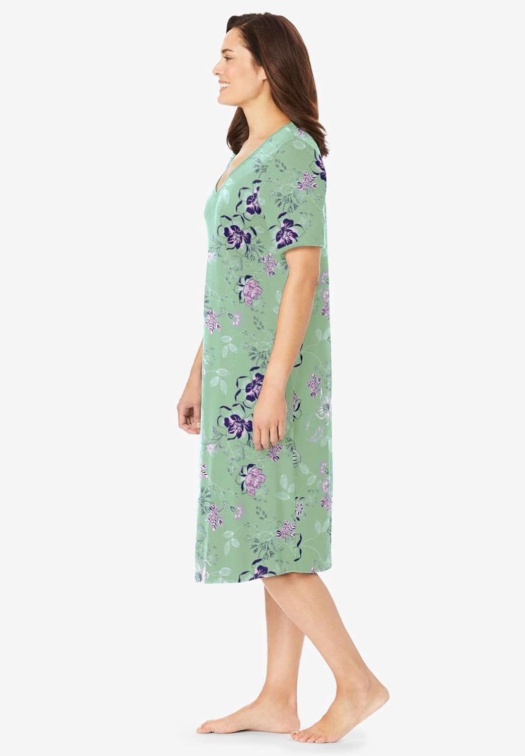 image:imageDreams amp Co Plus Size VNeck Short Sleeve Short TShirt LoungerDeep Teal Patchwork Floral