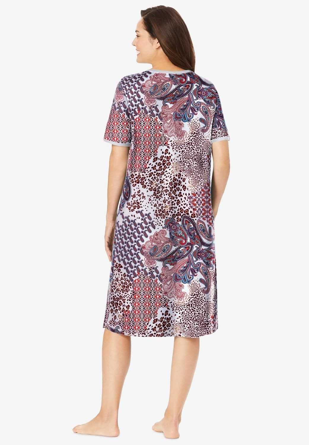 image:imageDreams amp Co Plus Size VNeck Short Sleeve Short TShirt LoungerIvory Patchwork