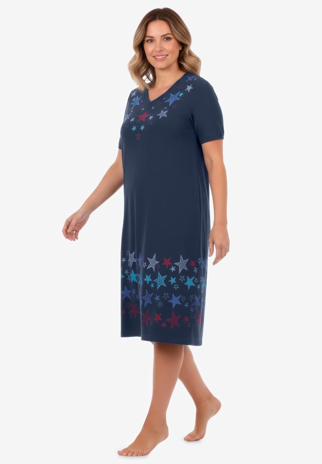 image:imageDreams amp Co Plus Size VNeck Short Sleeve Short TShirt LoungerNavy Dancing Stars