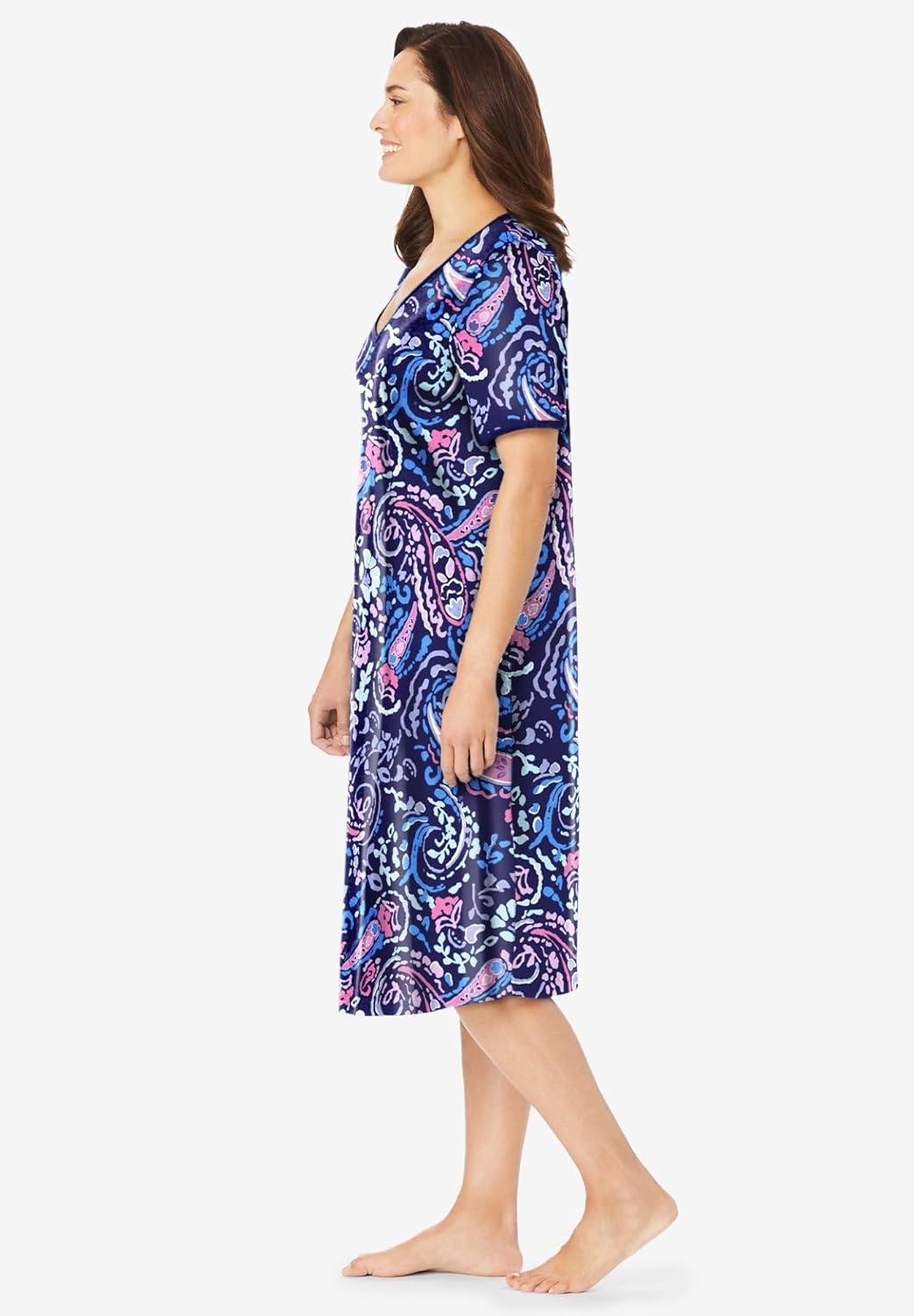 image:imageDreams amp Co Plus Size VNeck Short Sleeve Short TShirt LoungerNavy Paisley