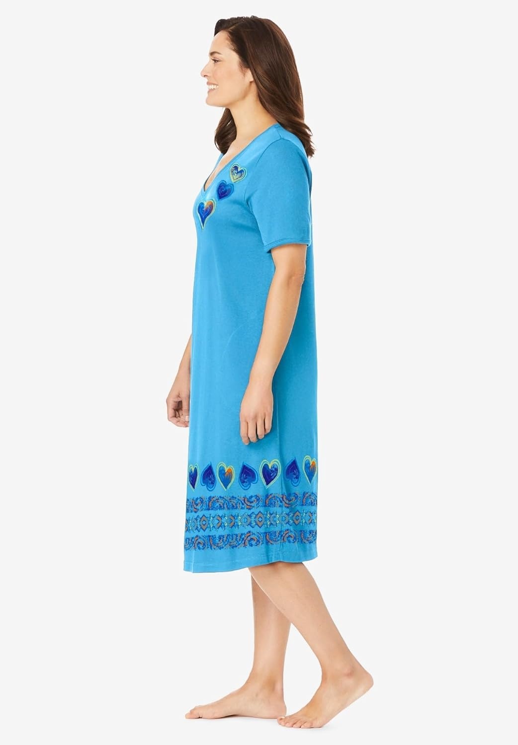 image:imageDreams amp Co Plus Size VNeck Short Sleeve Short TShirt LoungerParadise Blue Hearts