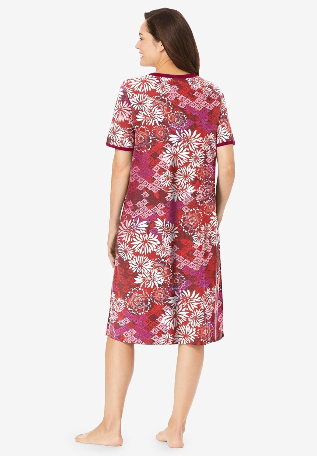 image:imageDreams amp Co Plus Size VNeck Short Sleeve Short TShirt LoungerPomegranate Floral
