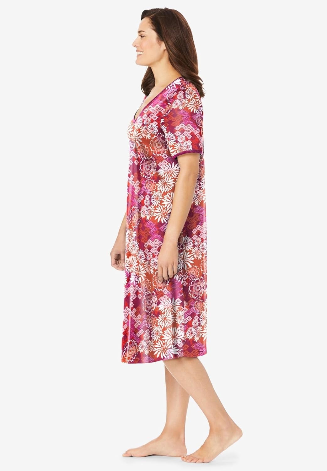 image:imageDreams amp Co Plus Size VNeck Short Sleeve Short TShirt LoungerPomegranate Floral